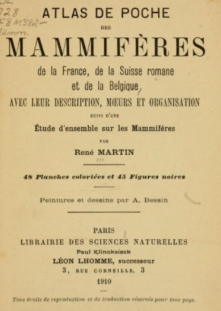 Atlas de poche des mammifères de France, de la Suisse romane et de la Belgique